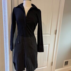 Black Long Sleeve Button-Up Dress